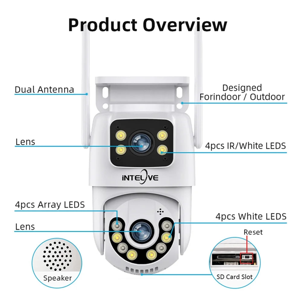 4K Full Camera INTELIVE Powered Security Way Night Surveillance Two Camera Vision Floodlight, Wireless Home Color Camera, Rechargeable exterior with Deduction Human Voice with
