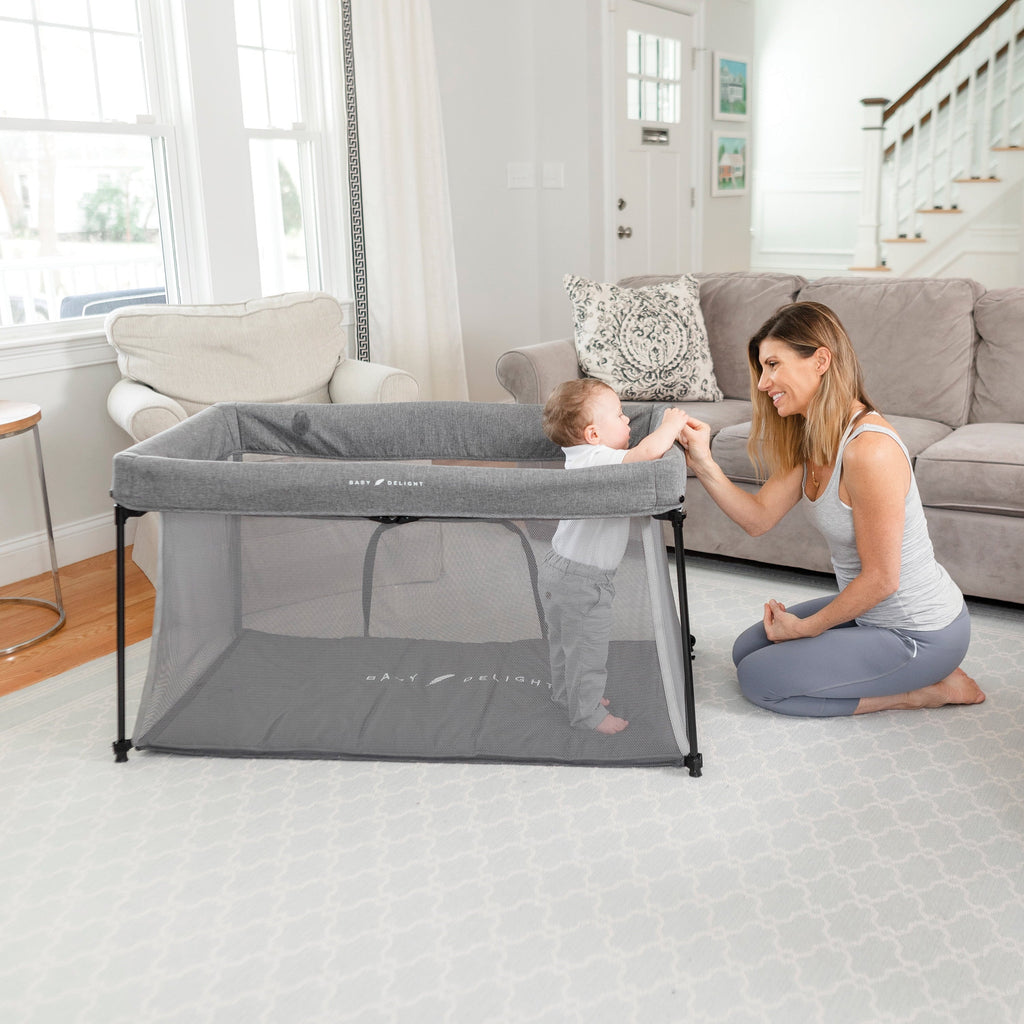 & Playard, Crib Portable Deluxe Delight Baby Charcoal Tweed