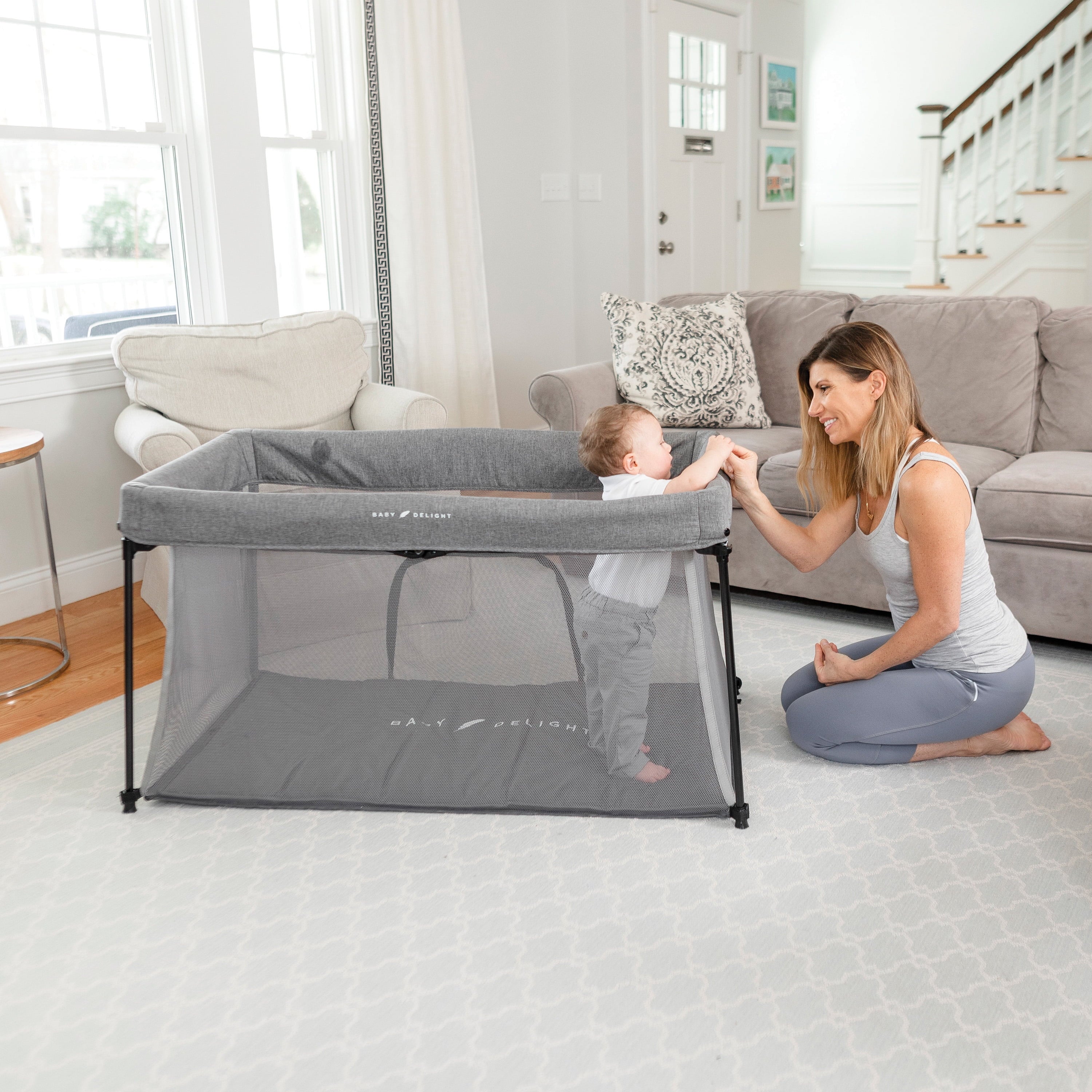 & Playard, Crib Portable Deluxe Delight Baby Charcoal Tweed