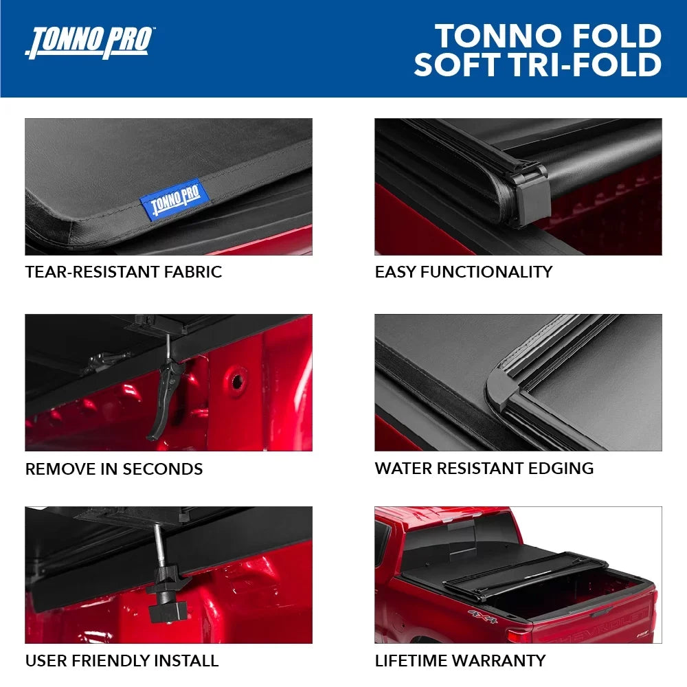 2023 Tonneau Fold, 2019 Pro Soft Fits Tonno 1" | 42-318 Ranger Folding | Bed Cover Bed 6' Truck (72.7") - Tonno