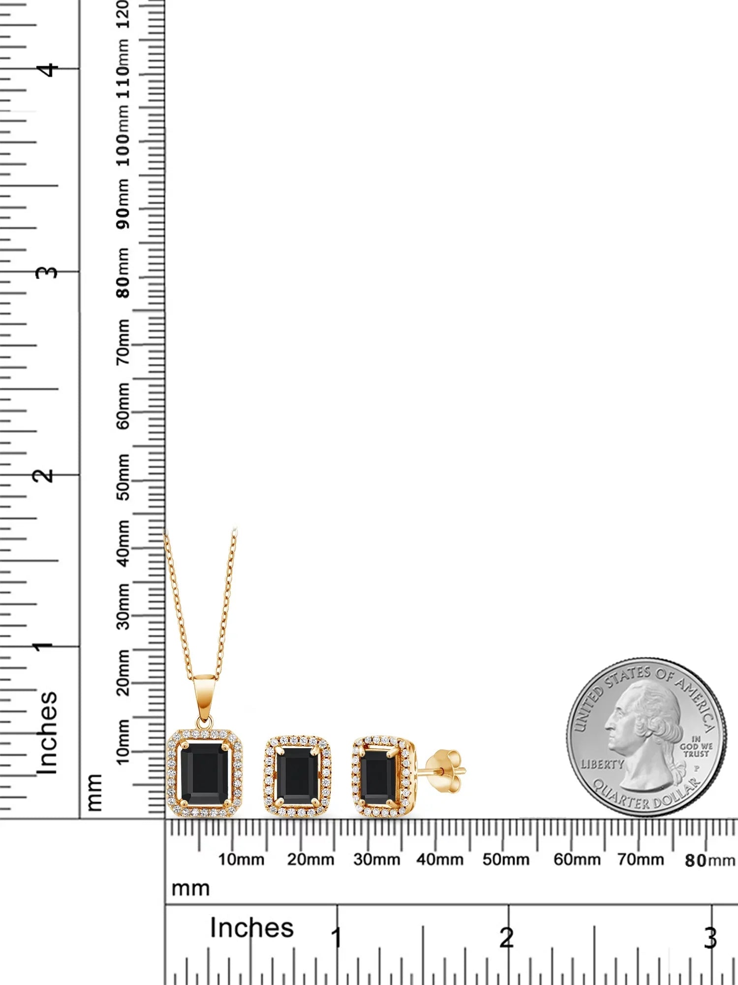 Women Silver Silver Gold and 8X6MM Plated inch King Birthstone | December Jewelry Cut Earrings Black with Yellow Pendant Gemstone 9X7MM Cttw Set Onyx 18 Stone For Emerald 6.13 Chain 18K and Gem | | |