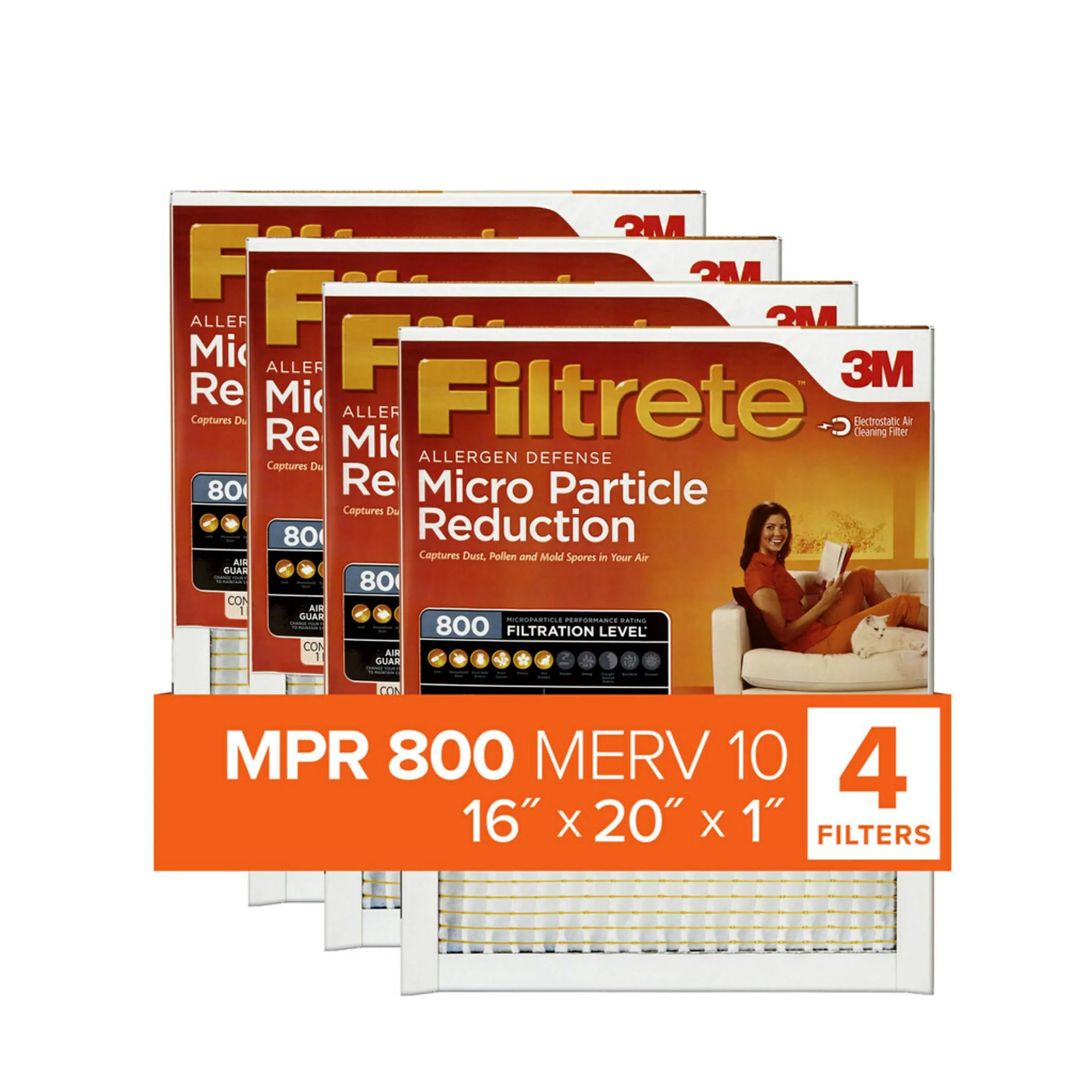 Particle Air MPR, 10, Filtrete 16x20x1, HVAC MERV Furnace Reduction Filters Filter, 800 4 Micro