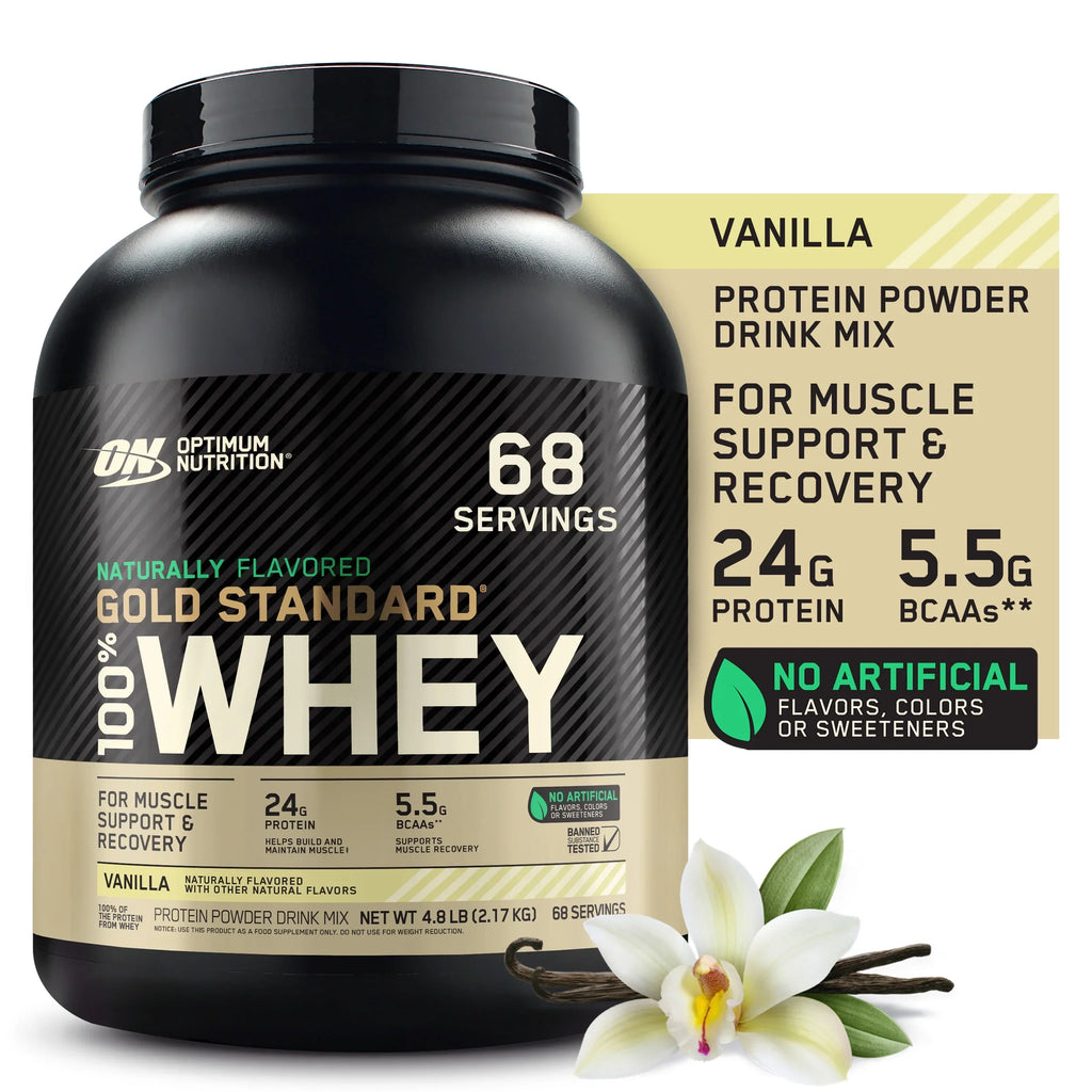 68 Protein Vanilla, Flavored Gold 100% 4.8 Servings Nutrition, Whey Optimum lb, Naturally Standard Powder,
