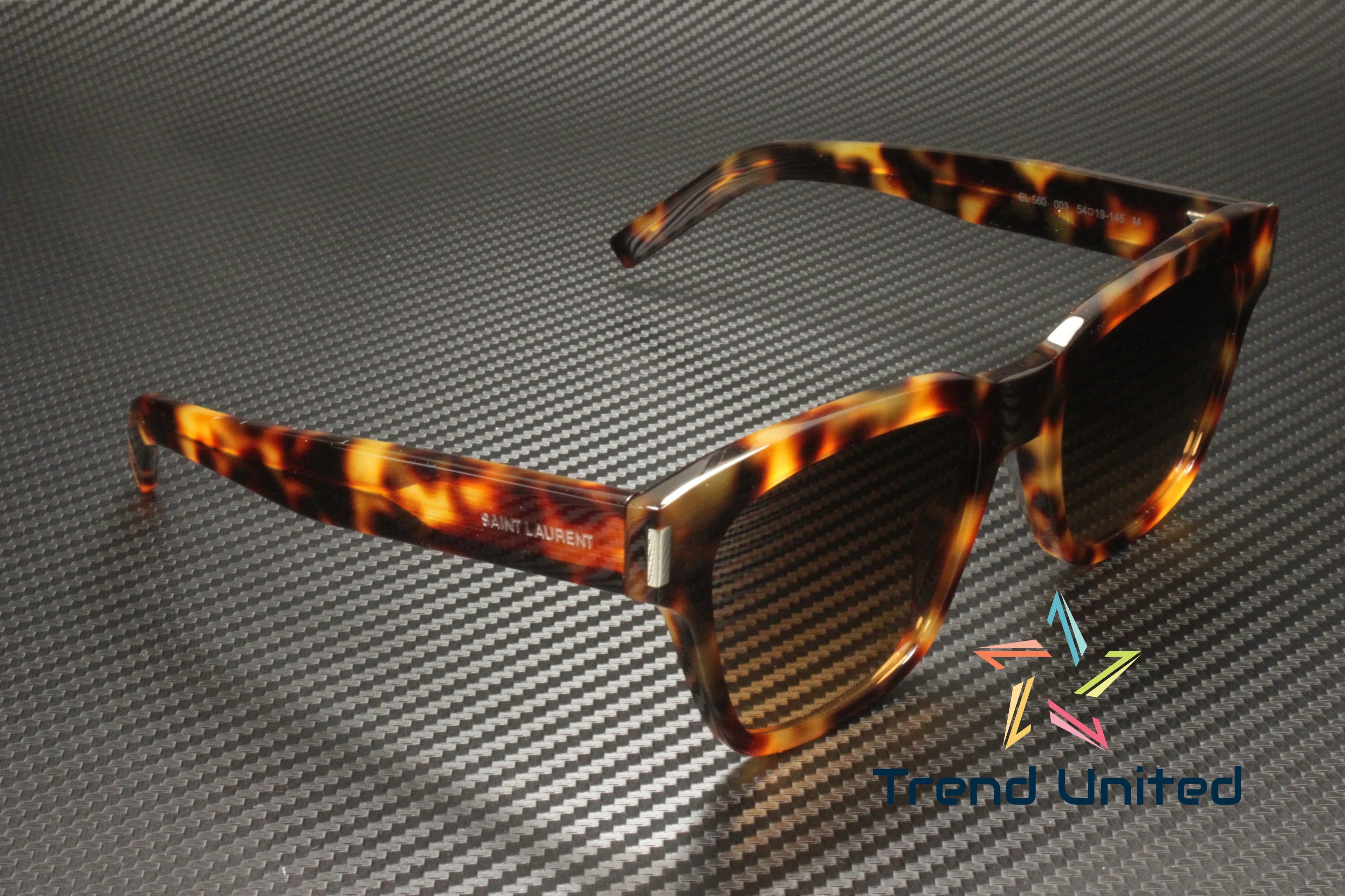 SL 003 Acetate Sunglasses Unisex Havana 560 mm LAURENT 54 Brown Squared SAINT