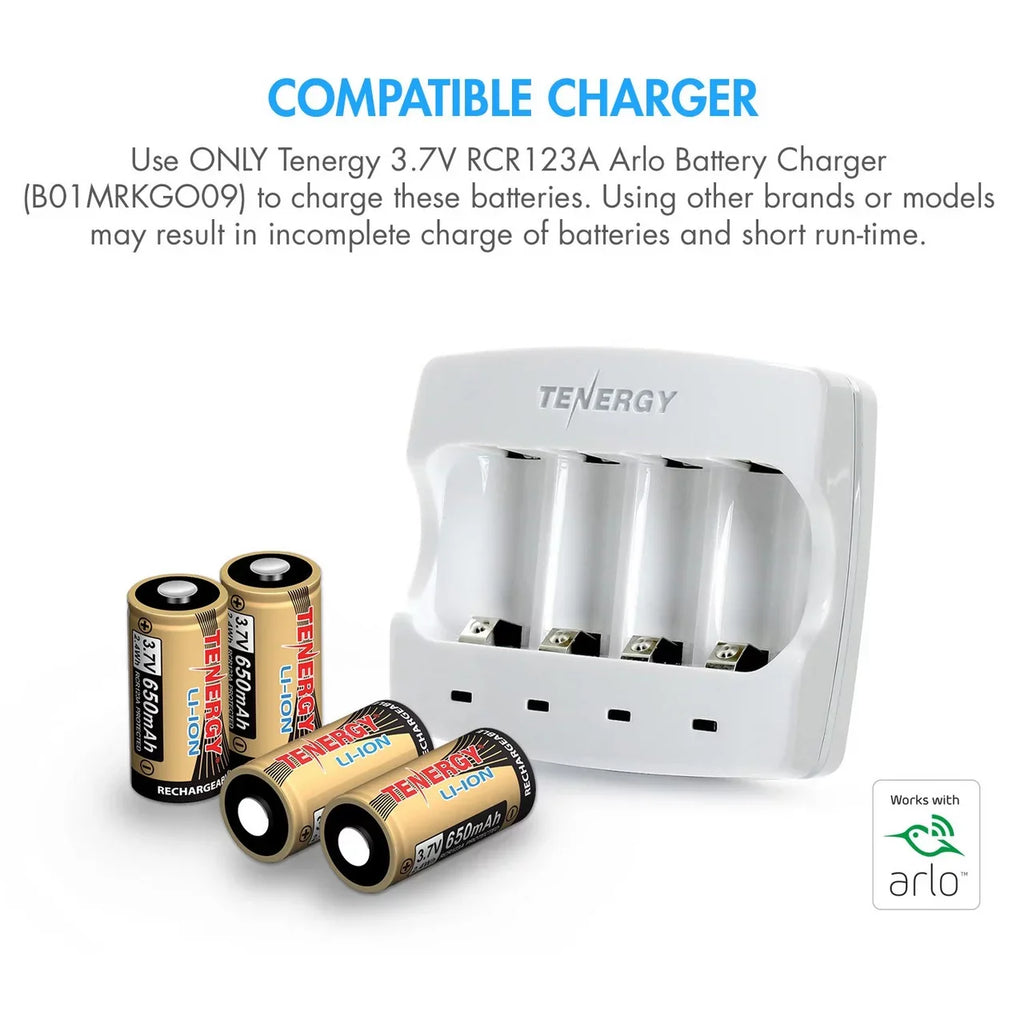 Batteries 12-Pack Camera Batteries Charger, Rechargeable 650mAh Tenergy Arlo Li-ion Battery for and (VMC3030) 3.7V