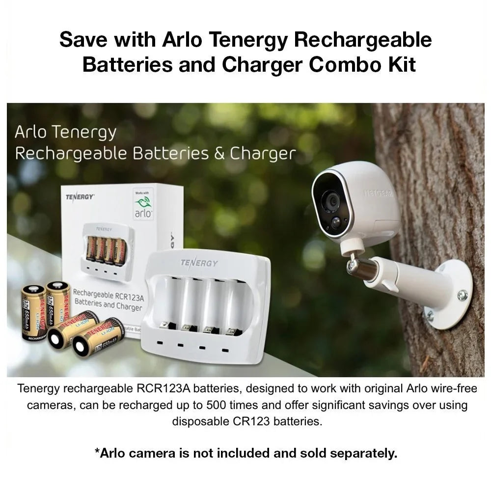 Batteries 12-Pack Camera Batteries Charger, Rechargeable 650mAh Tenergy Arlo Li-ion Battery for and (VMC3030) 3.7V