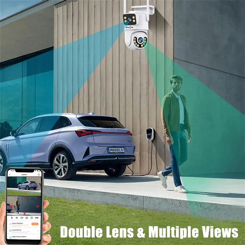 4K Full Camera INTELIVE Powered Security Way Night Surveillance Two Camera Vision Floodlight, Wireless Home Color Camera, Rechargeable exterior with Deduction Human Voice with