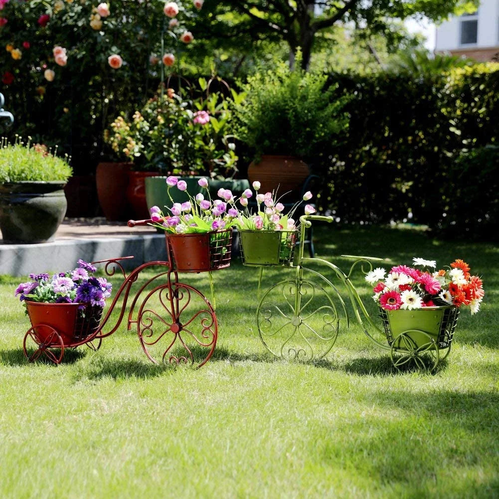 Garden 18.5" Stand x Pot Holder Decor, exterior 9.8" Home Iron Flower Planter, Stand x Cart Plant Bicycle Indoor Tricycle 27.5" Patio Plant