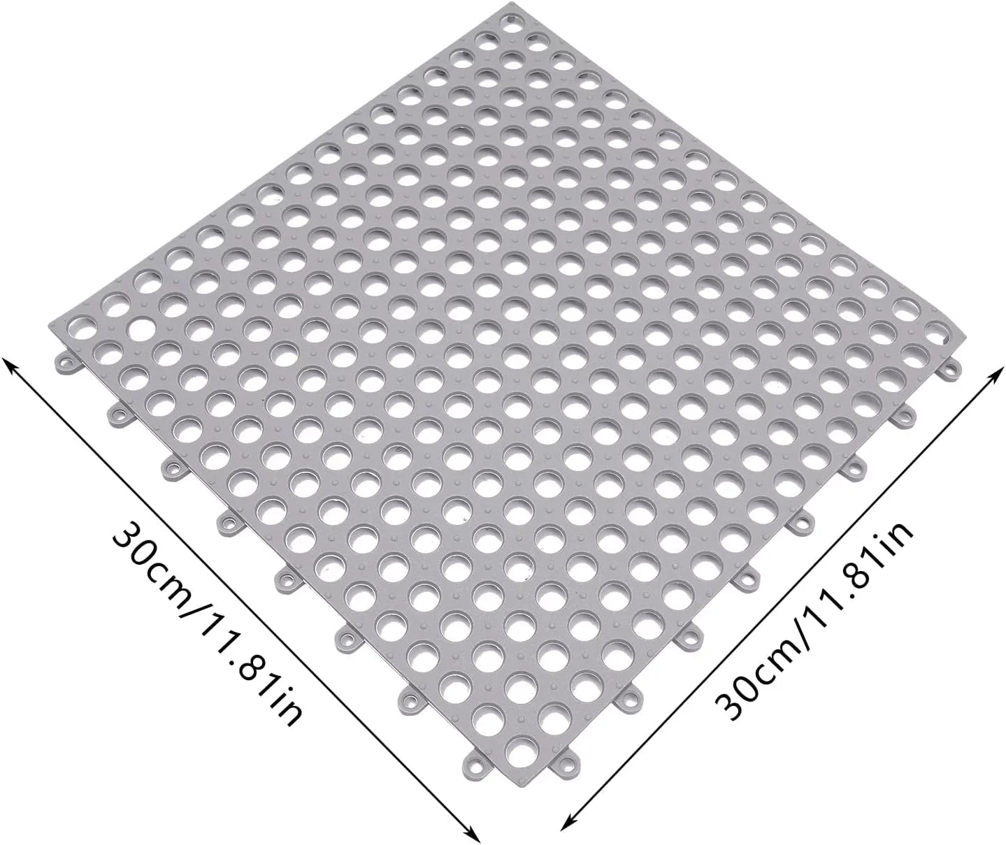 Drainage PVC Mat Shower Floor Interlocking Kitchen, Gray Bathroom, Holes Nonslip Mat,Soft Pool with 11.8*11.8" for Bath 24PCs