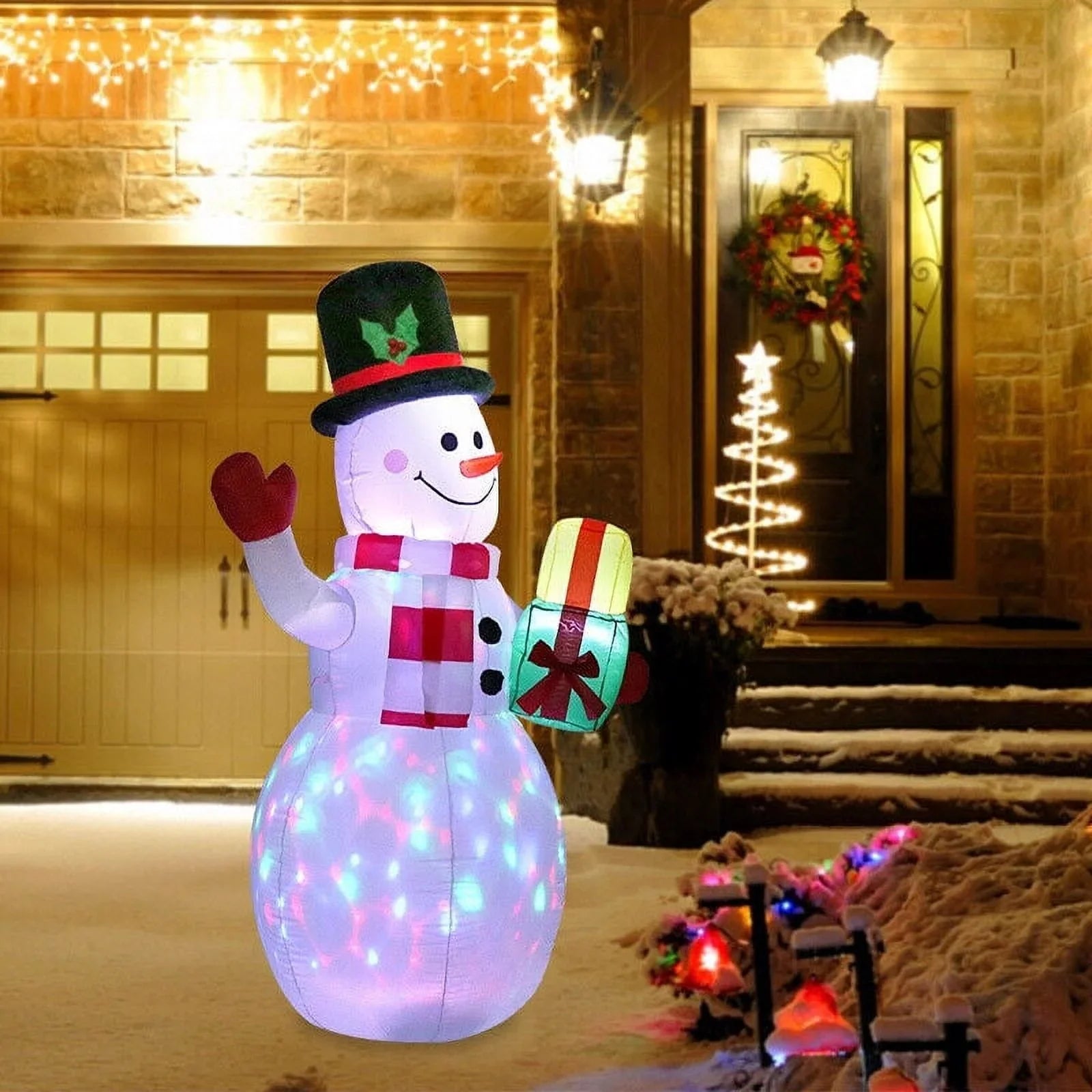 Airblown Decor Christmas LED Xmas Home 5ft Family Decor Prop Holiday for exterior Snowman Decoration Lawn Inflatable Lights Garden Yard Party