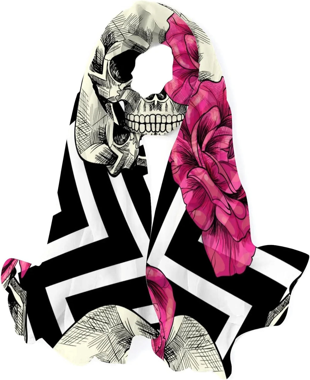 Scarf Skull Pink Neck Shawl Women Hyjoy Roses Silk Long Girls Scarves for And Wrap Lightweight