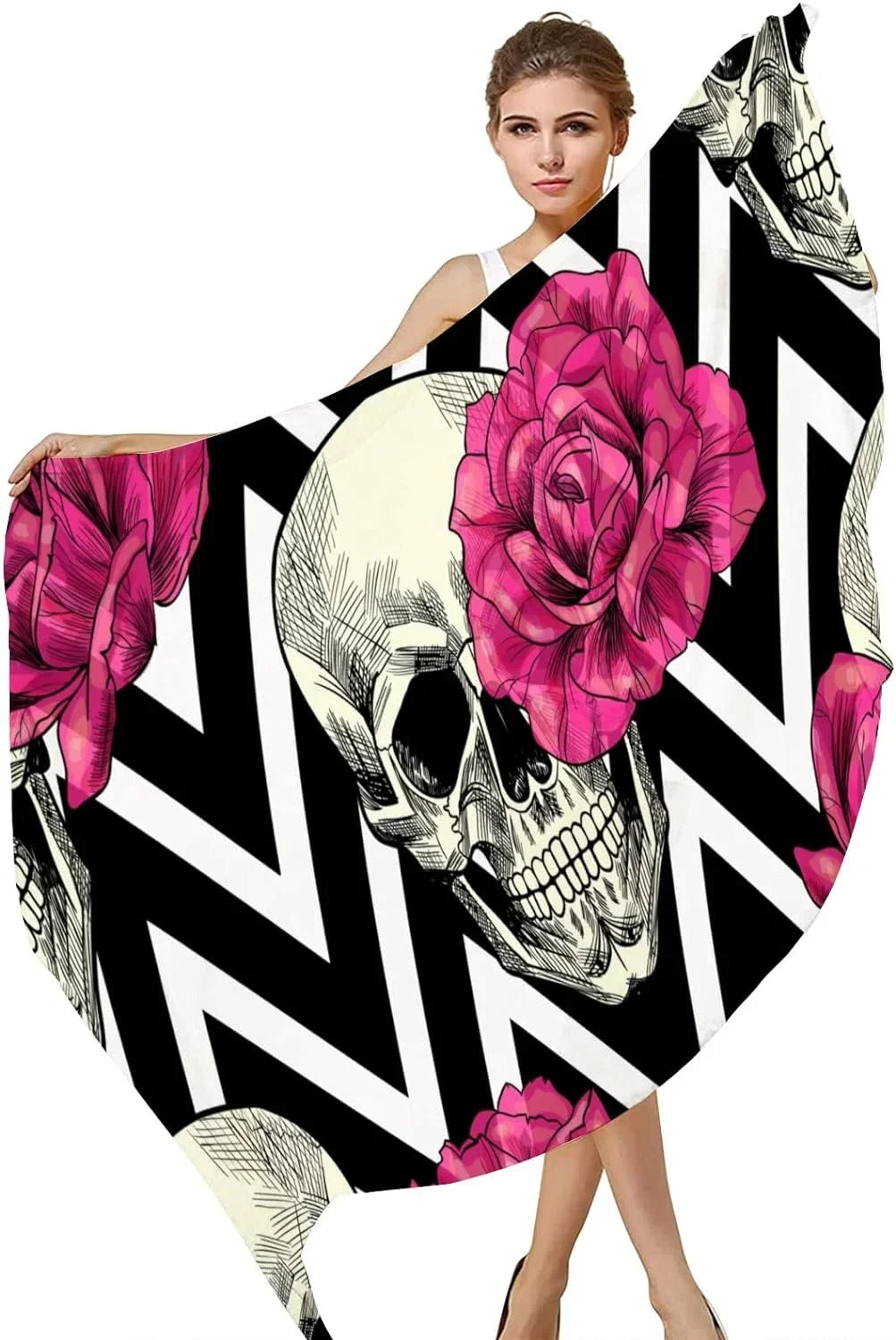 Scarf Skull Pink Neck Shawl Women Hyjoy Roses Silk Long Girls Scarves for And Wrap Lightweight