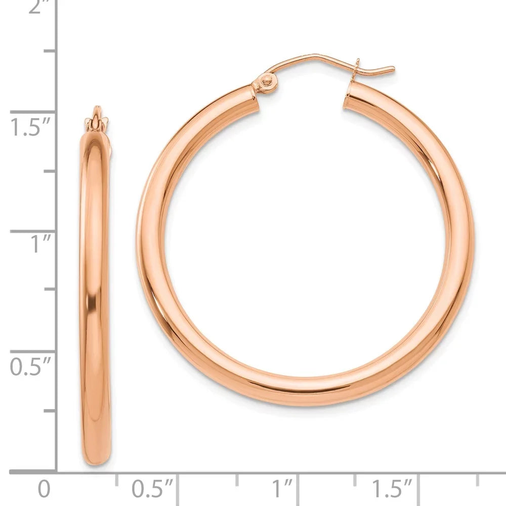 for Real Lightweight Tube 3mm Women Gold Rose and for Teens; 14kt Polished Adults Men and Earrings; Hoop