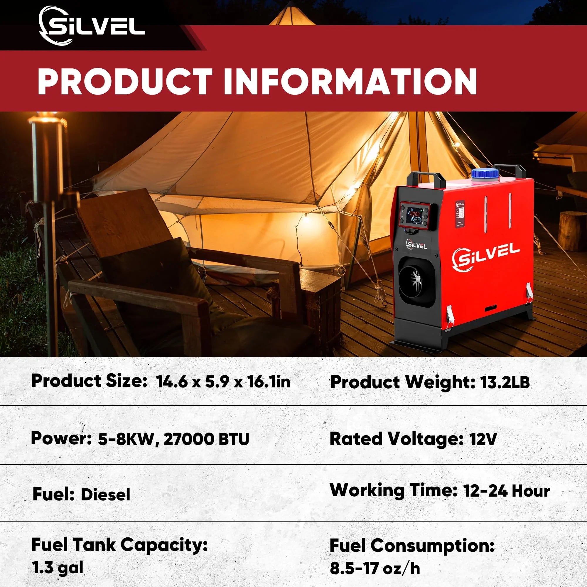 Remote Heater Heating Control, Fast Heater, LCD 8KW Heater, Motorhome Diesel for Trailer, 12V Diesel RV, Camper, Air & All-in-One Tent, with Truck, Portable Diesel Car, Monitor