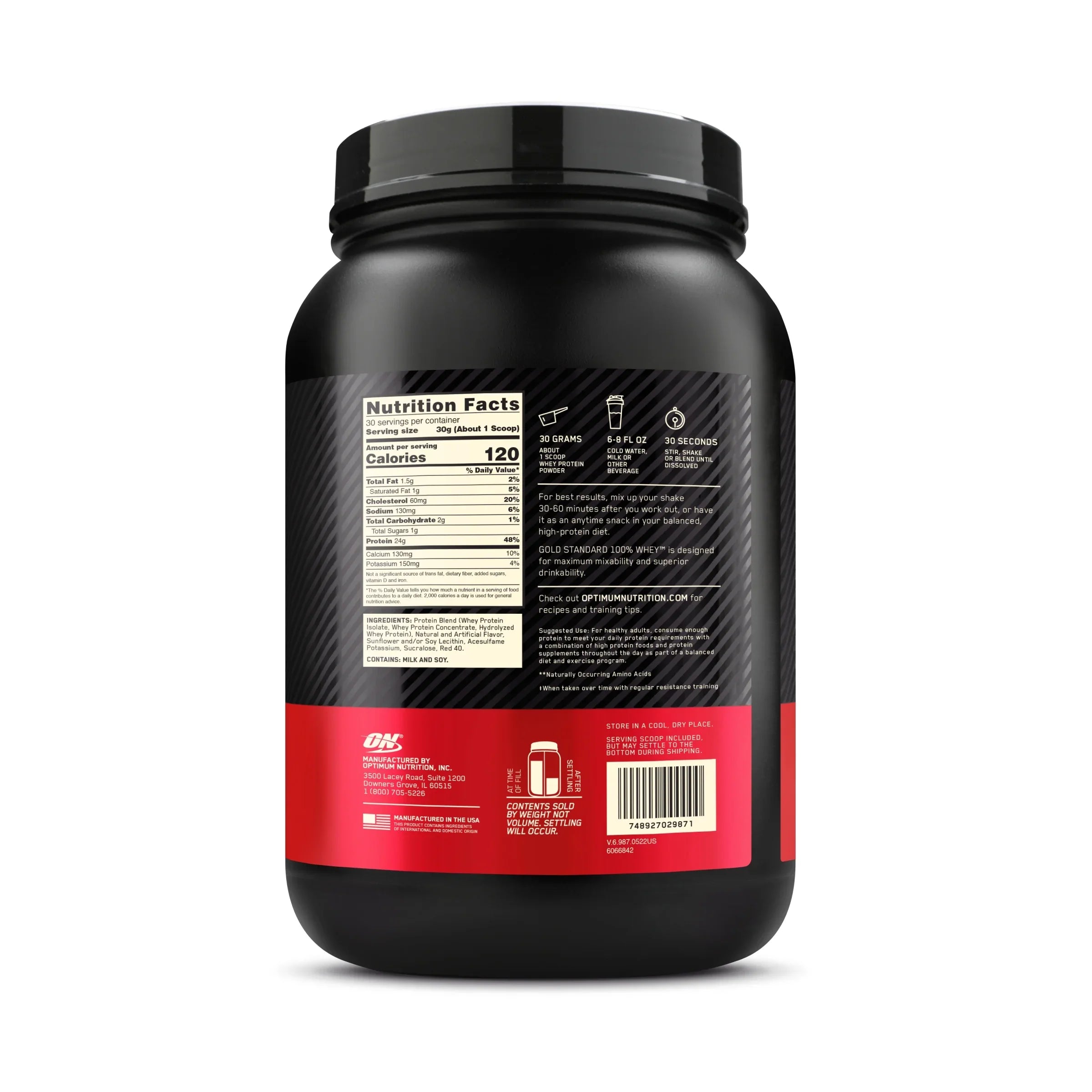Standard Protein, g Protein Gold Nutrition, Whey Servings Strawberry Optimum Powder, Banana, lb, 100% 24 2 30