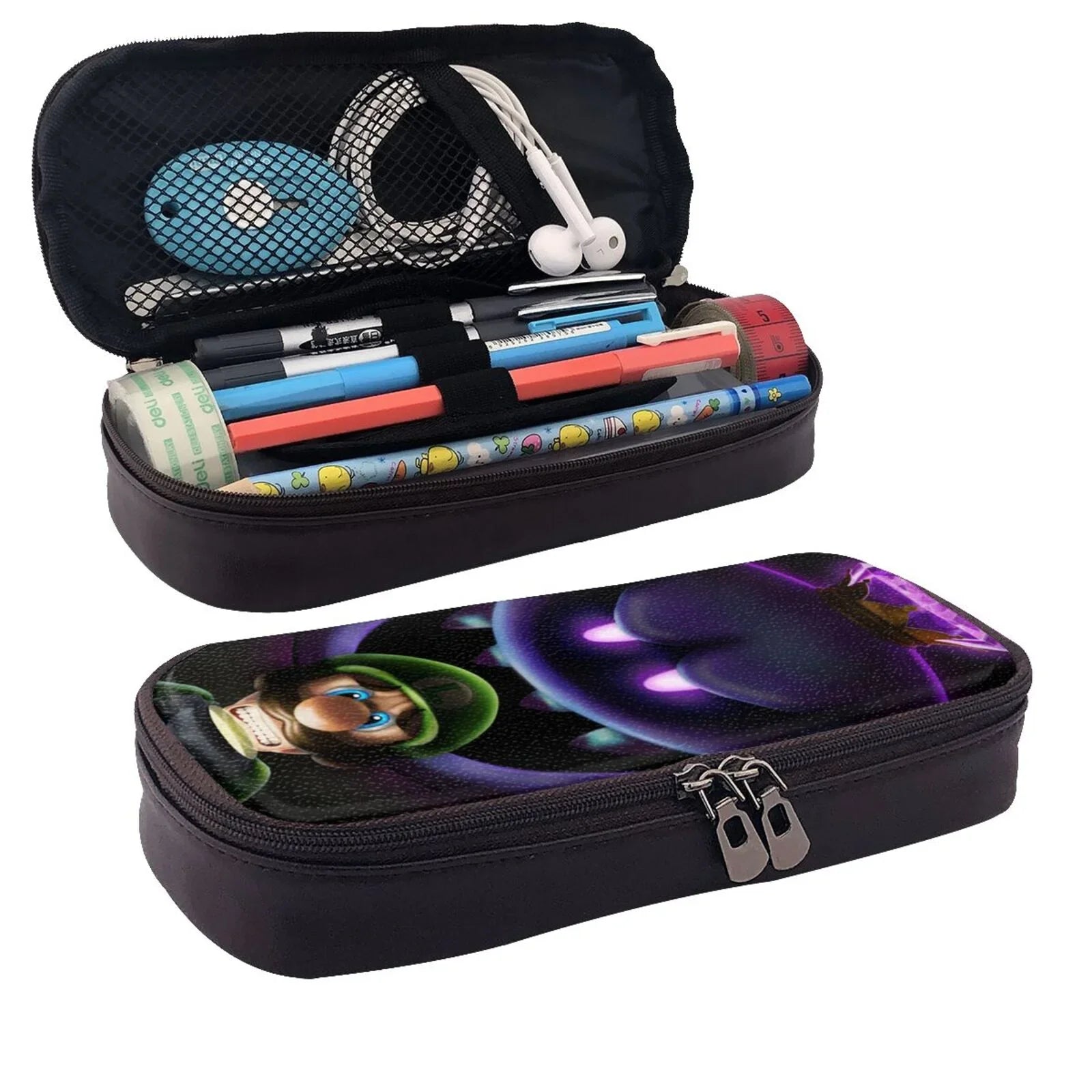 Case For Leather Holder Office Adult Organizer Teen Luigi's Boo School Game Mansion For Stationery Supplies Brown Kids Pen Pencil Student Bag Pouch