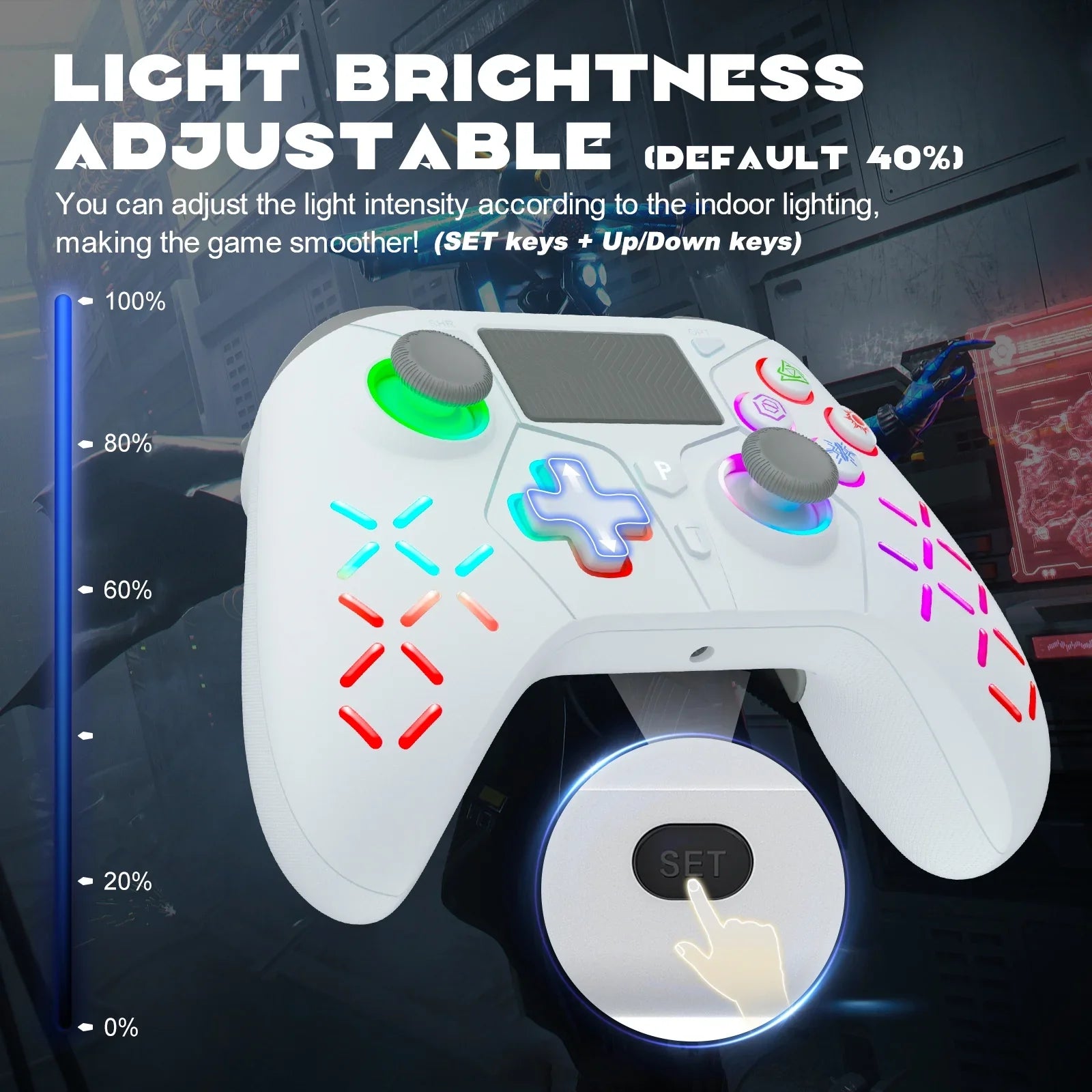 Compatible Light Playstation Wireless Adjustable with for LED (White) with 4 Controller /Slim/Pro RGB PS4,