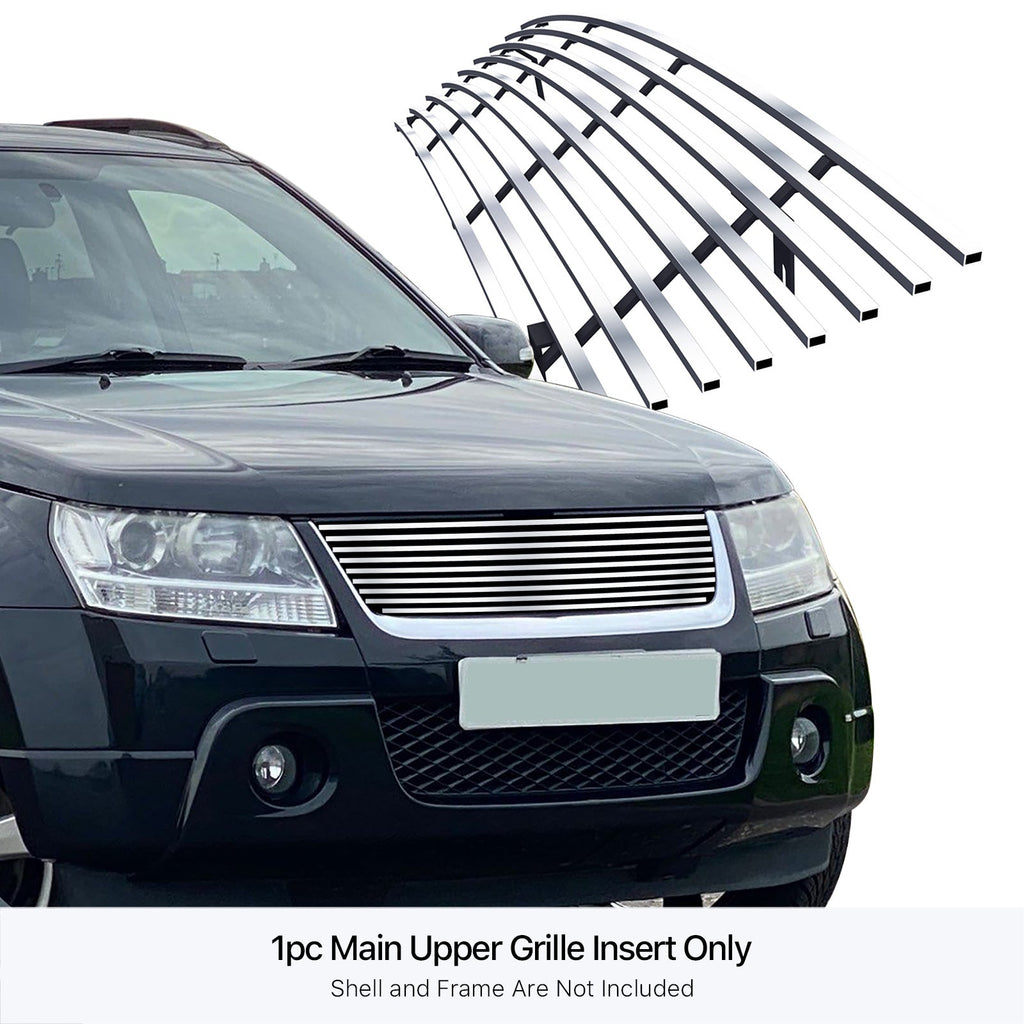 Grand Vitara Compatible Grille Steel Upper Premium Silver with N19-C63158I Billet Main Suzuki 8x6 APS Horizontal 2006-2012 Stainless