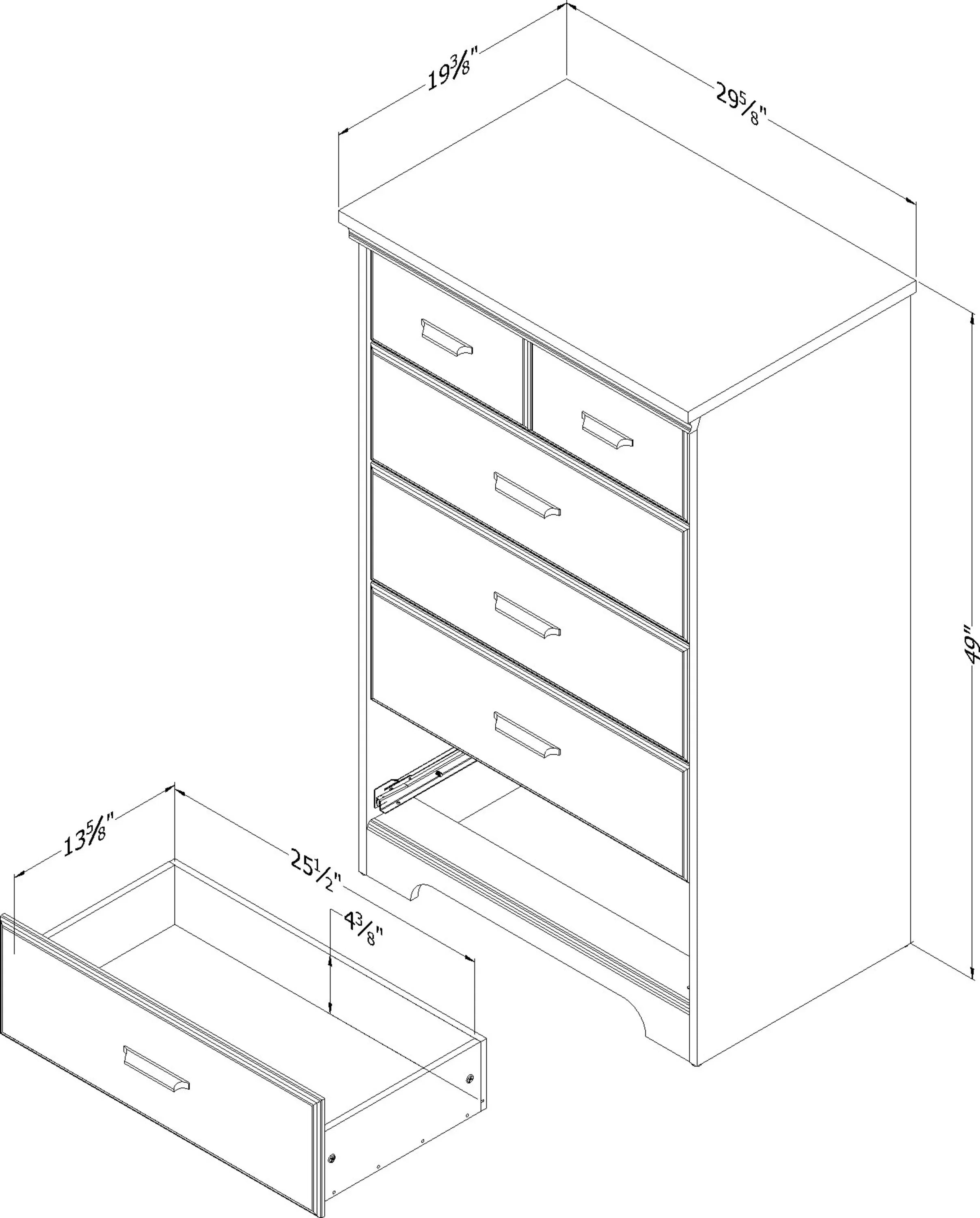 Black Shore Versa South Dresser 5-Drawers Traditional Rubbed