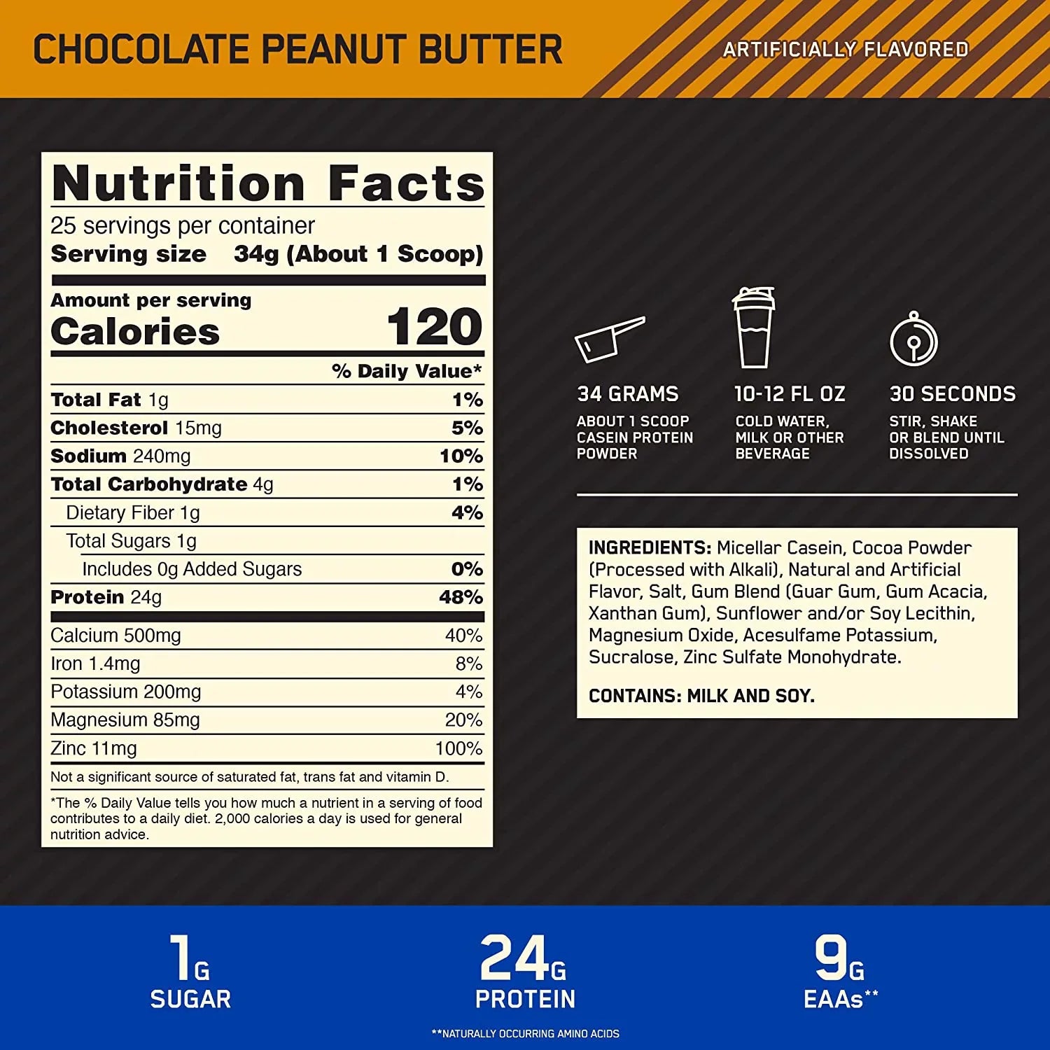 Nutrition, 24g Peanut Optimum Standard 1.87 Powder, Protein Chocolate lb Casein, 100% Butter, Gold