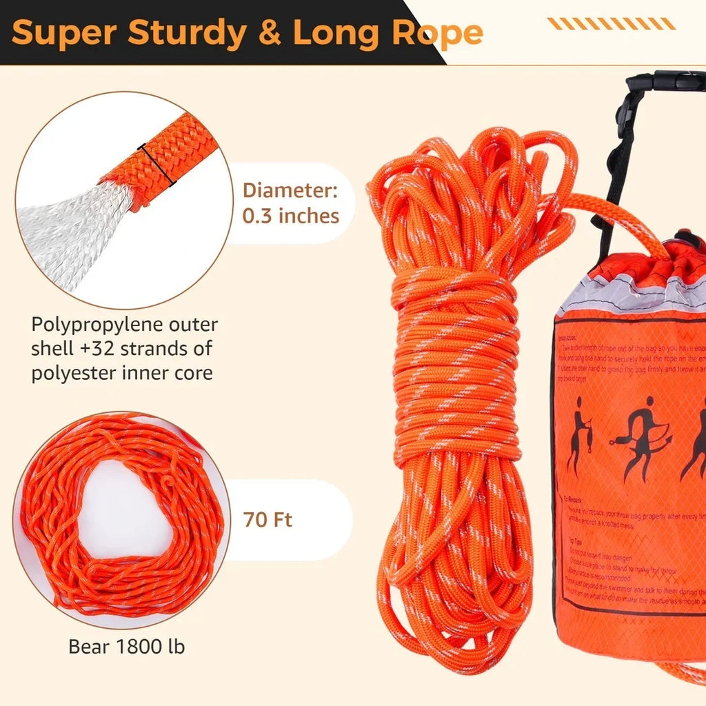 Raft Rope, Device of Kayaking Aid Equipment Rescue Safety and Throw Feet with for First Rafting, for liquid and 70 Boat Bag