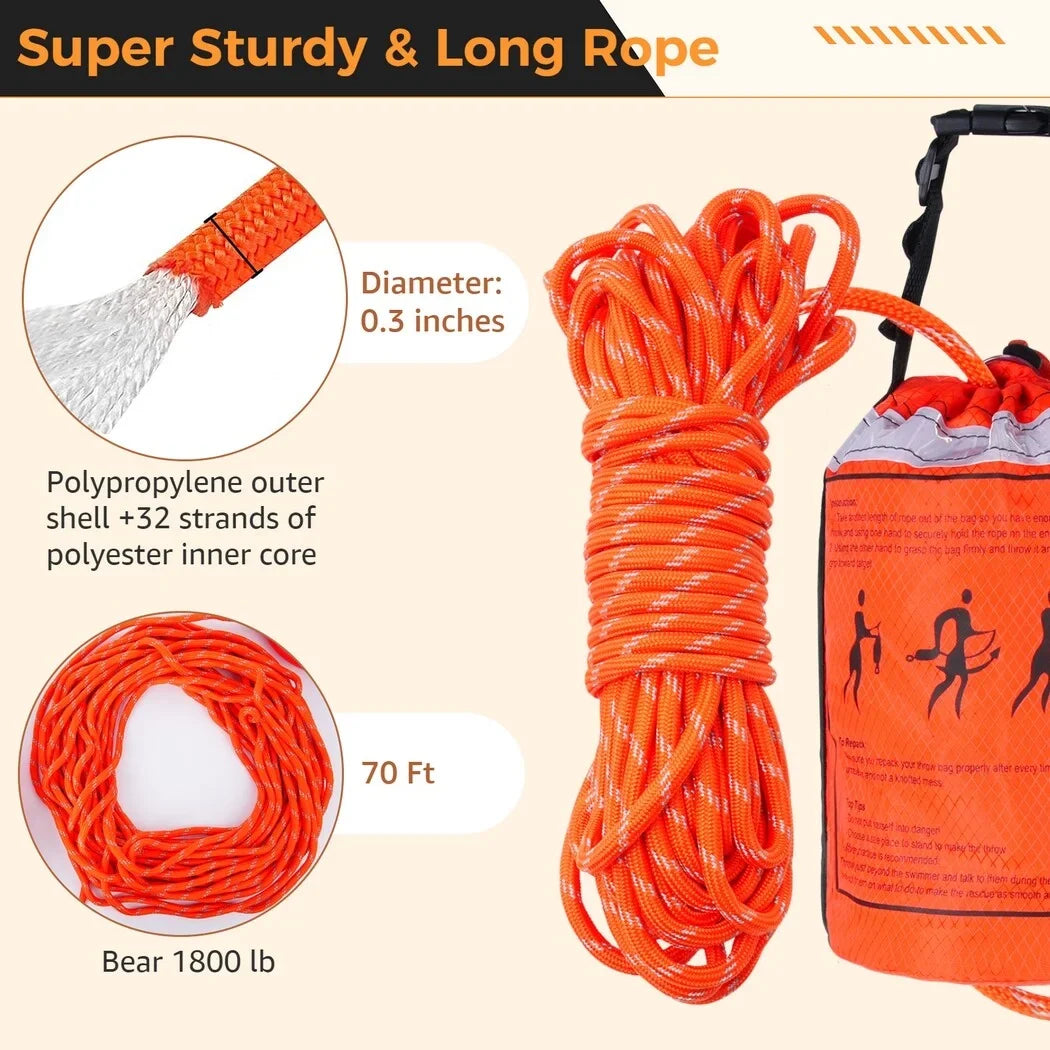 Raft Rope, Device of Kayaking Aid Equipment Rescue Safety and Throw Feet with for First Rafting, for liquid and 70 Boat Bag