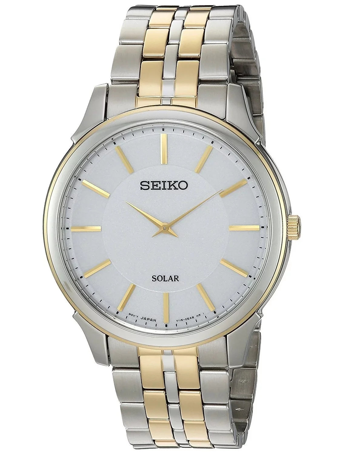 White Two Core Watch Tone Solar Power Steel Dial Men's Seiko Reserve SUP864