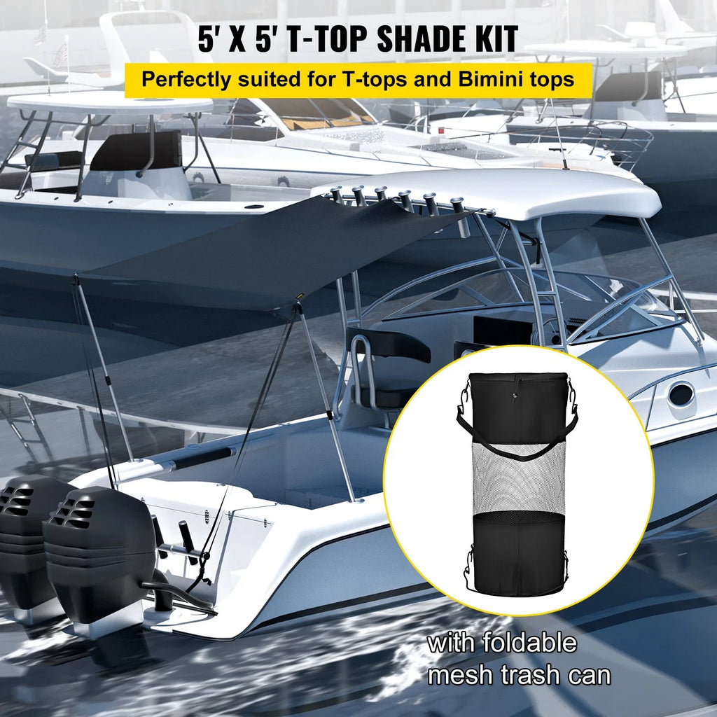 T-Top T-Tops & Easy Assembly Tops - Shade Bimini Kit with for 5'x5' Telescopic 600D Steel Polyester VEVOR UV-Proof Waterproof, Sun Poles, Rustproof