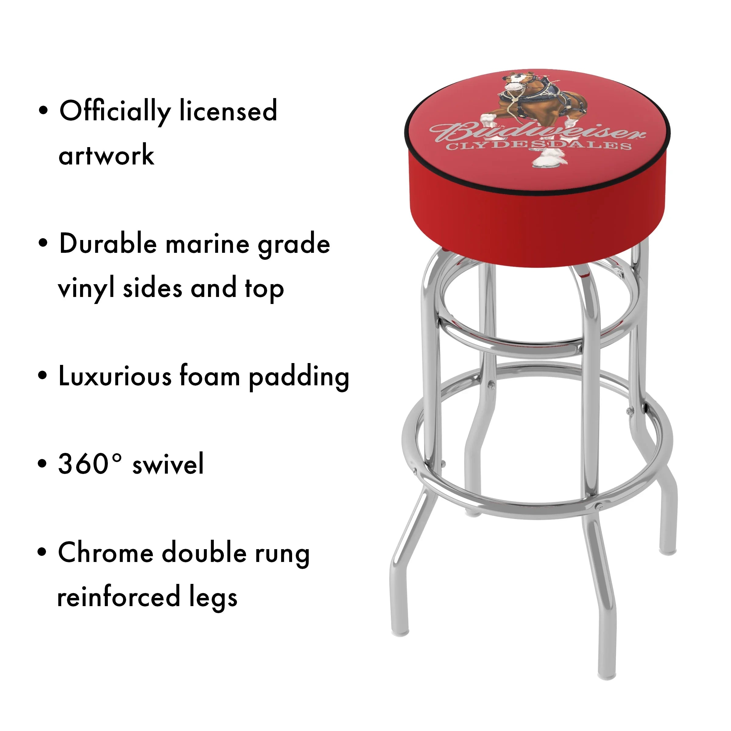Bar Stool - Red Budweiser Swivel Clydesdale Padded