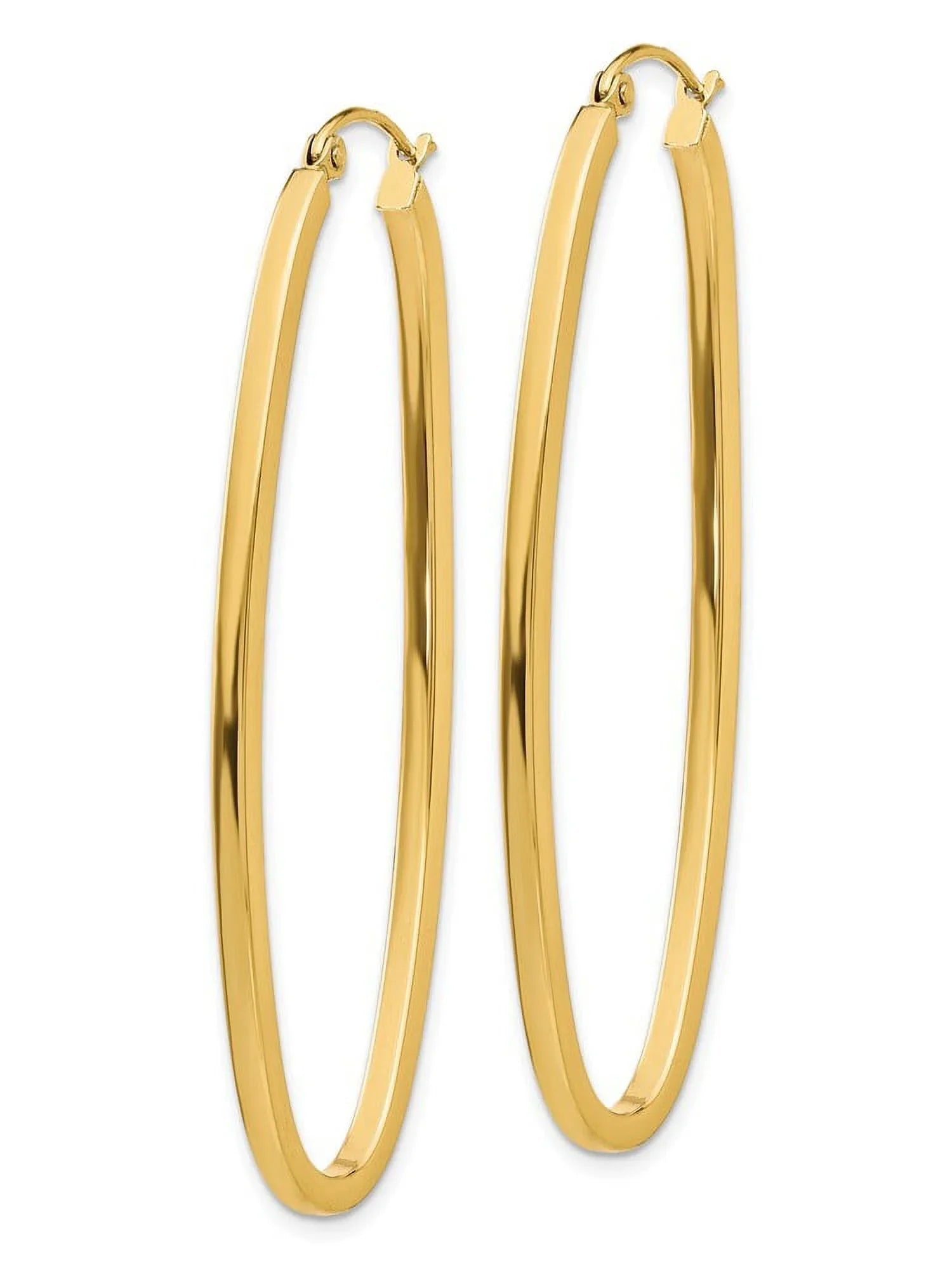 Earrings Oval Hoop 14k Square Polished Tube Yellow Real in Gold 2mm