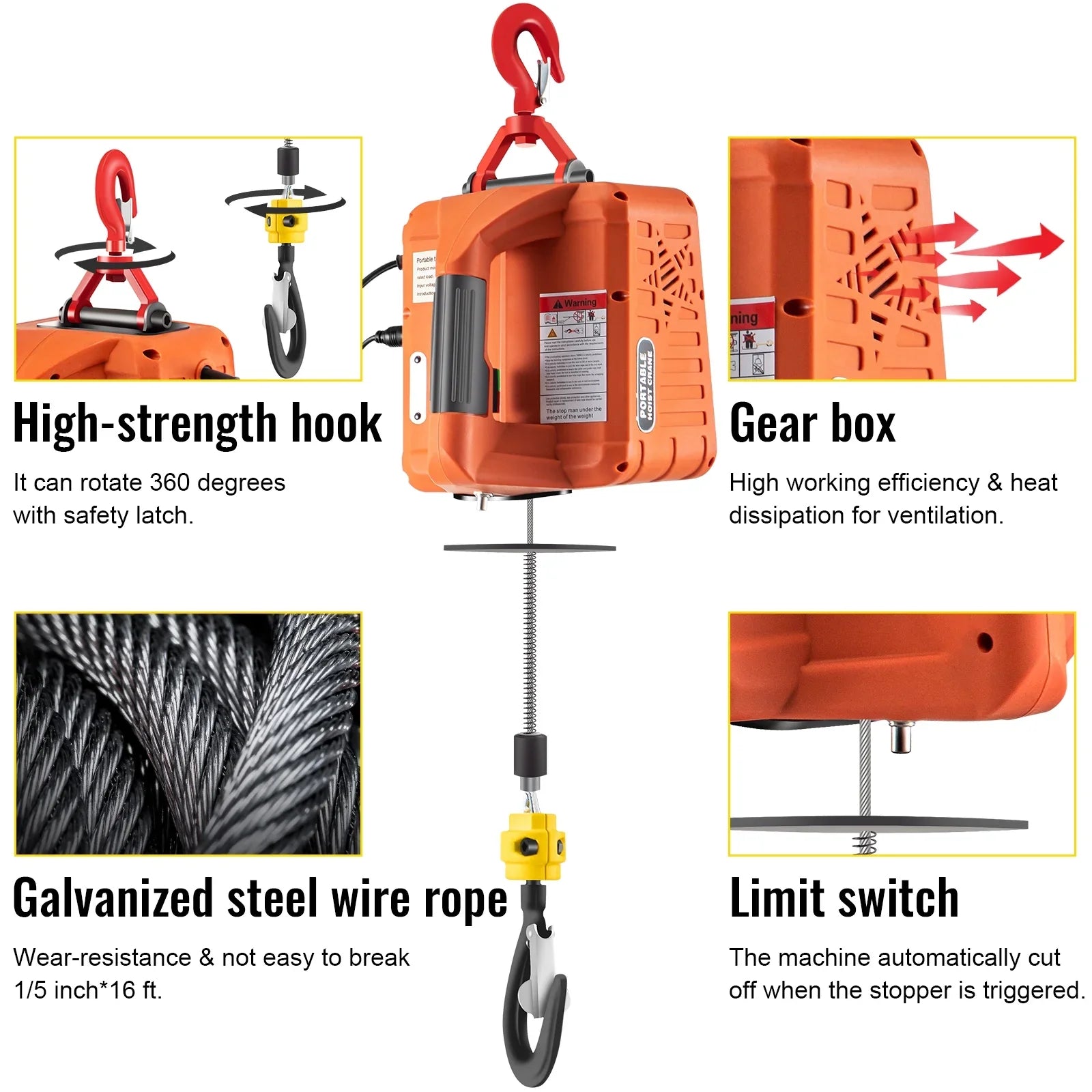 BENTISM Remote Hoist Control w/ Electric 25ft Crane 3-in-1 Portable Winch 1100lbs