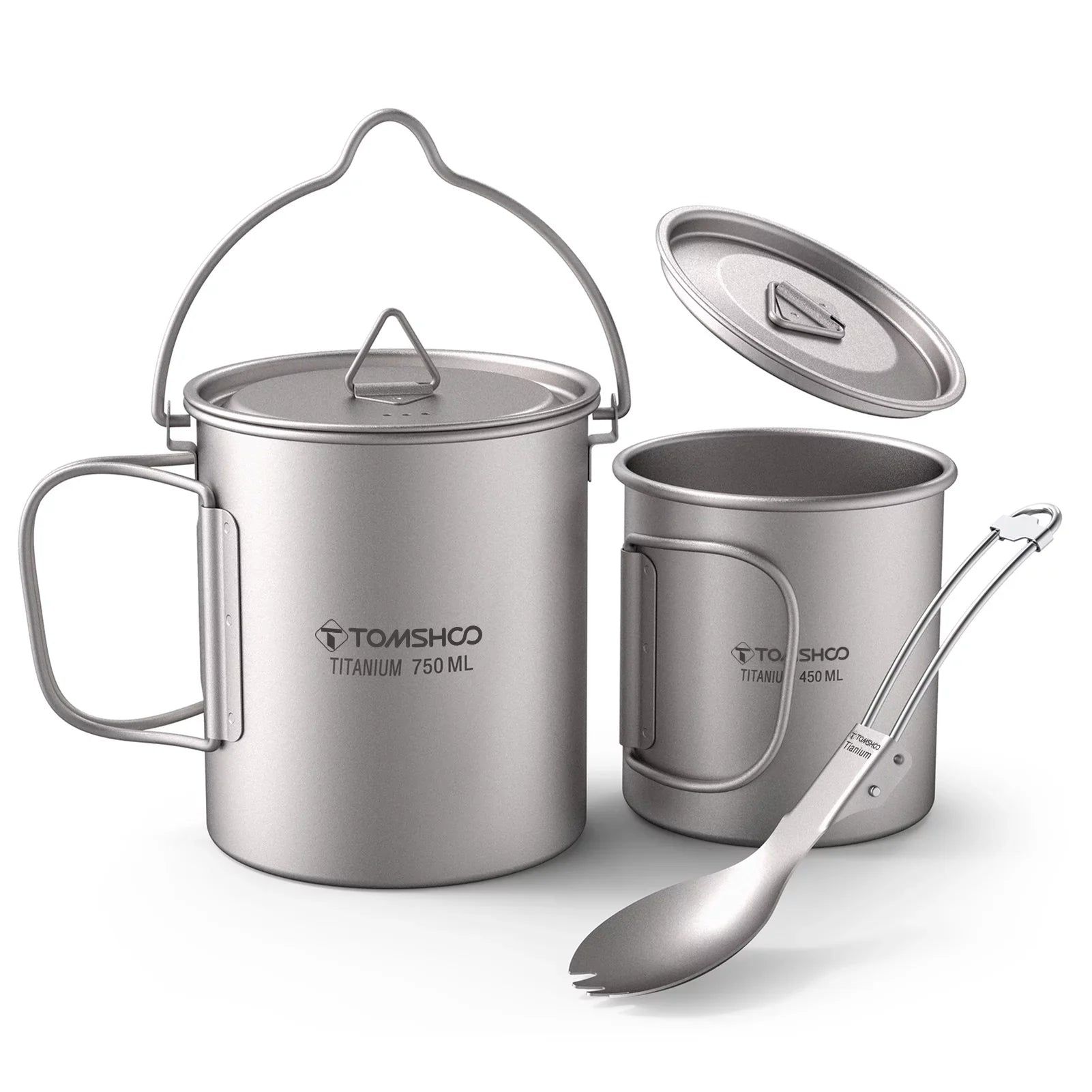 liquid Cup TOMSHOO Handle Ium cup Spork Lid Set Pot Handle 750ml Open Fire Adben With Handle 3 kit,With With Set Cup Pieces 750ml Coffee Cup Lid Lid Collapsible Pot 450ml