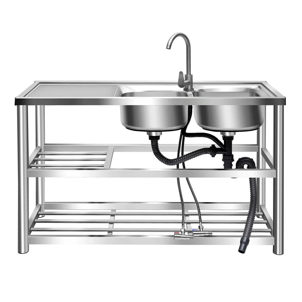 Kitchen Sink 304 Prep w/Faucet Bowls Prep w/ Bowl Catering Home Steel Utility Kitchen Catering Sink Table 2 +Shelf Bowl Catering Bowls Prep 2 Table Commercial Stainless Drainboard Kitchen Sink