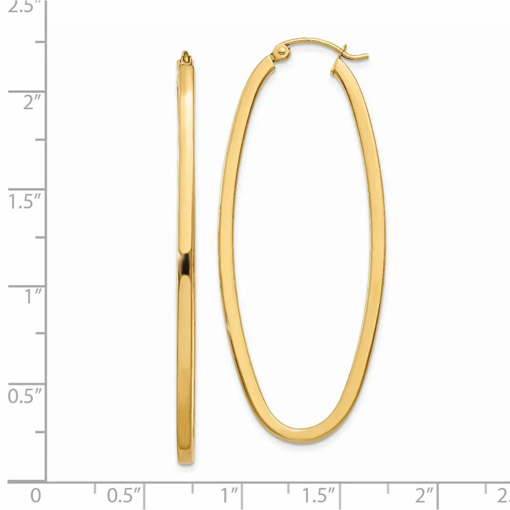 Earrings Oval Hoop 14k Square Polished Tube Yellow Real in Gold 2mm