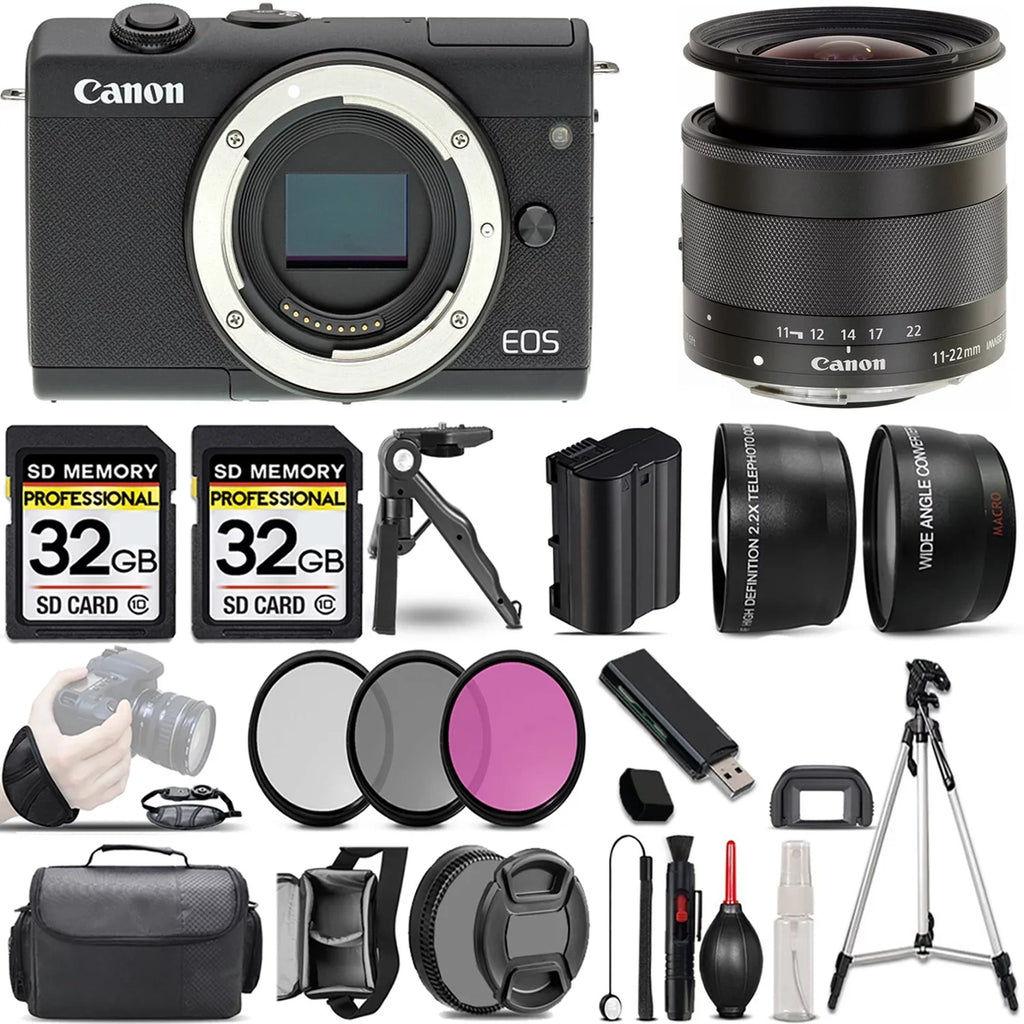 Mirrorless Camera Filter +11-22mm (Black) IS EOS +64GB +3 f/4-5.6 PC Canon Lens STM M200
